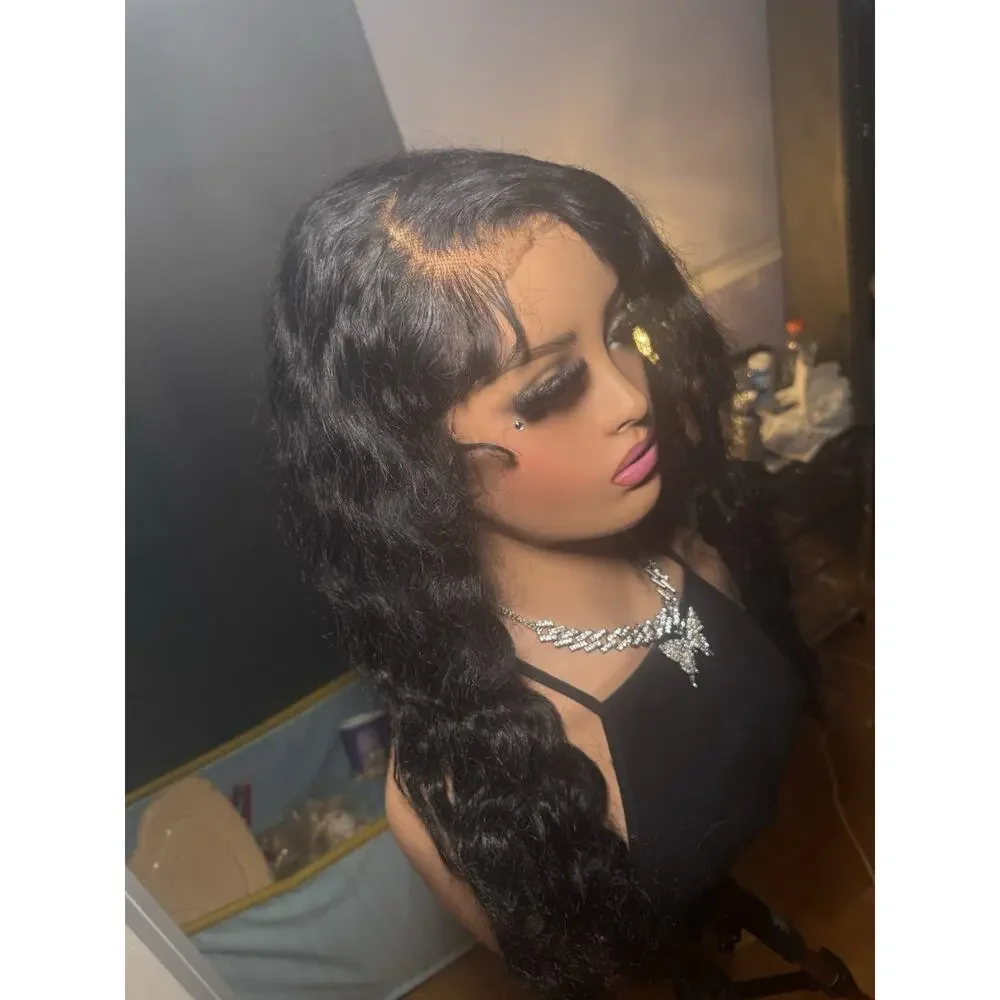 100% Human Hair Wig 13x6 Lace Front Black Wavy Pre-Plucked Customized
